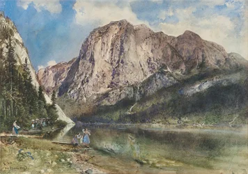 Altaussee-meer en gezicht op de berg Trissel